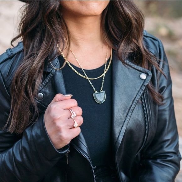 Labradorite Crescent 22K Gold Boho Necklace - Picture 6 of 10